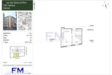 Glacis-de-Rive, 1,5 pièces au 1er étage, d'env 22m2