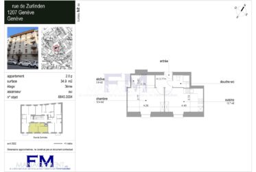Eaux-Vives - Rue Zurlinden - 2 pièces au 3ème étage, env 35m2