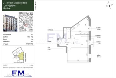 Centre-ville, rue des Glacis de rive, 3 pcs au 1er étage, env 60.80m2