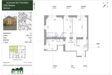 Florissant, Bvd des Tranchées, 4 pcs, 3ème étage, env 90m2