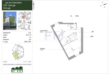 Carouge - Rue des Caroubiers - Appartement 2 pièces d'environ 47m2 au rez-de-chaussée