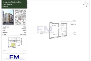 Centre-ville, Rue Glacis-de-Rive, 1.5 pièces au 3ème étage
