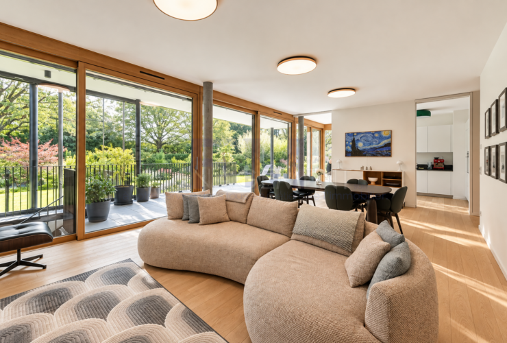 Pregny-Chambésy – Appartement en duplex de 5 pièces avec rez inférieur habitable, grandes terrasses et jardin traversant